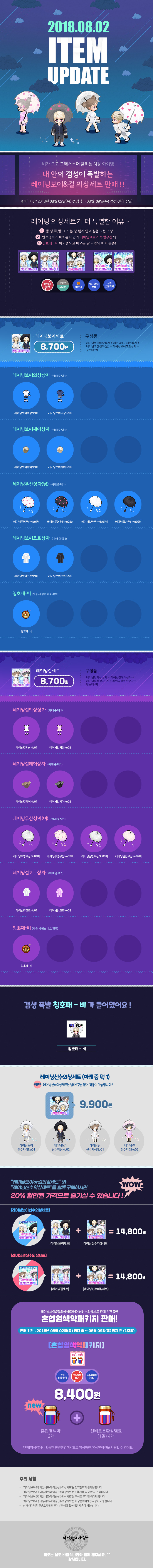 2018.08.02 ITEM UPDATE 레이닝 의상세트