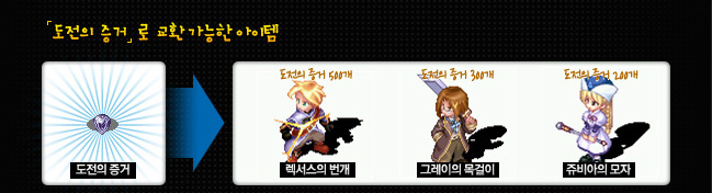 [도전의증거]로 교환 가능한 아이템, 도전의 증거->렉서스의 번개, 그레이의 목걸이, 쥬비아의 모자