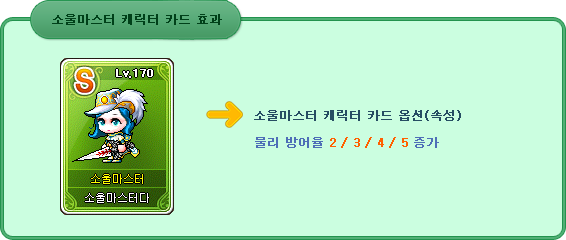소울마스터 캐릭터 카드 효과 : 물리 방어율 2, 3, 4, 5 증가