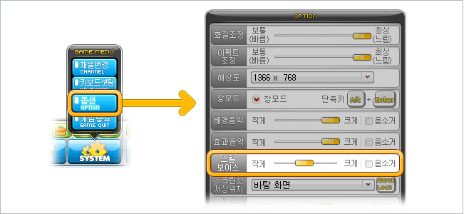 스킬 보이스 옵션 미리보기